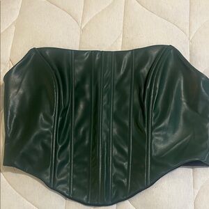 NWT Dark Green Faux Leather Corset Top and Pant Set